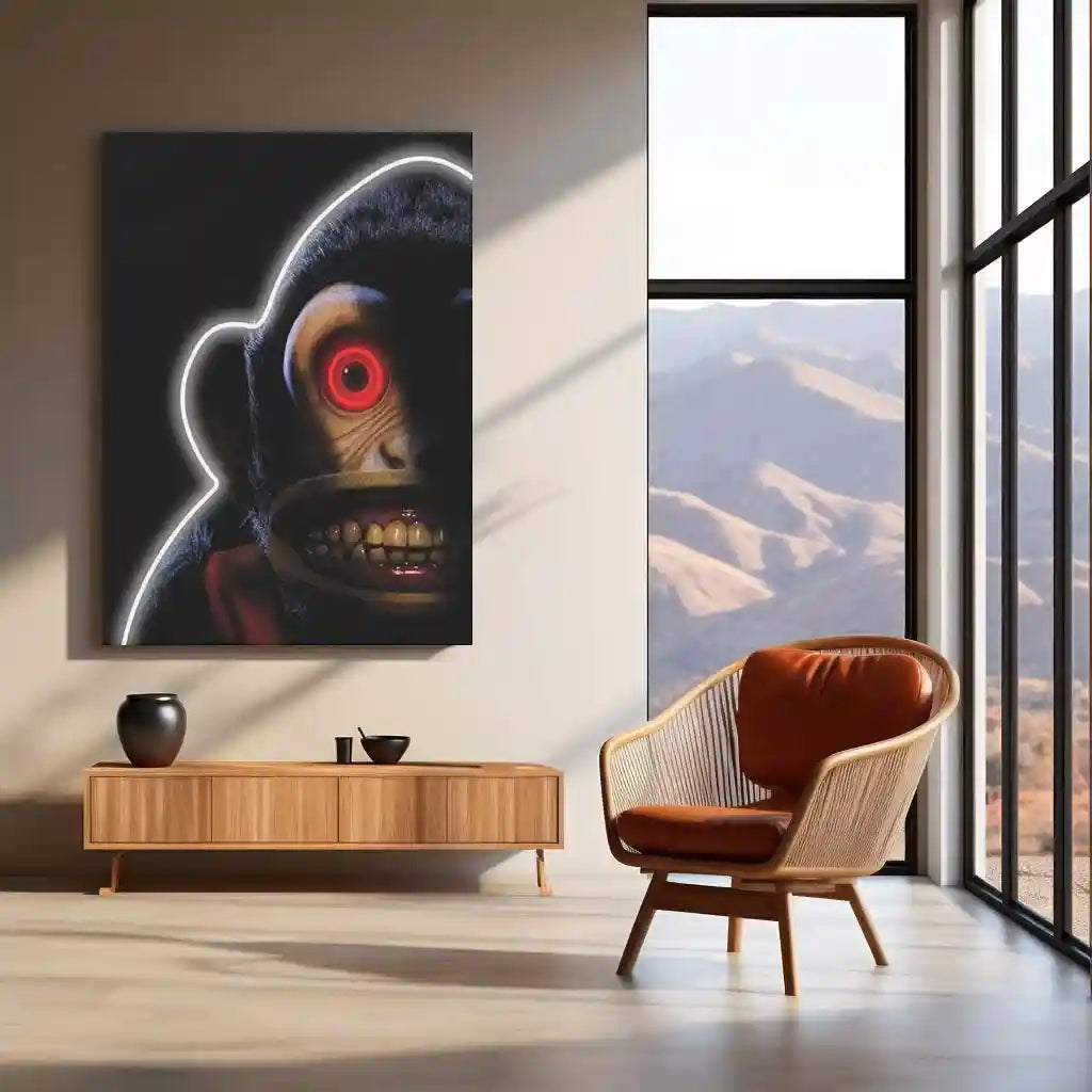 Evil Monkey Neon LED Frame | Horror Aesthetic Wall Art | Dark Creepy Glow Design - TURTLEWINGS