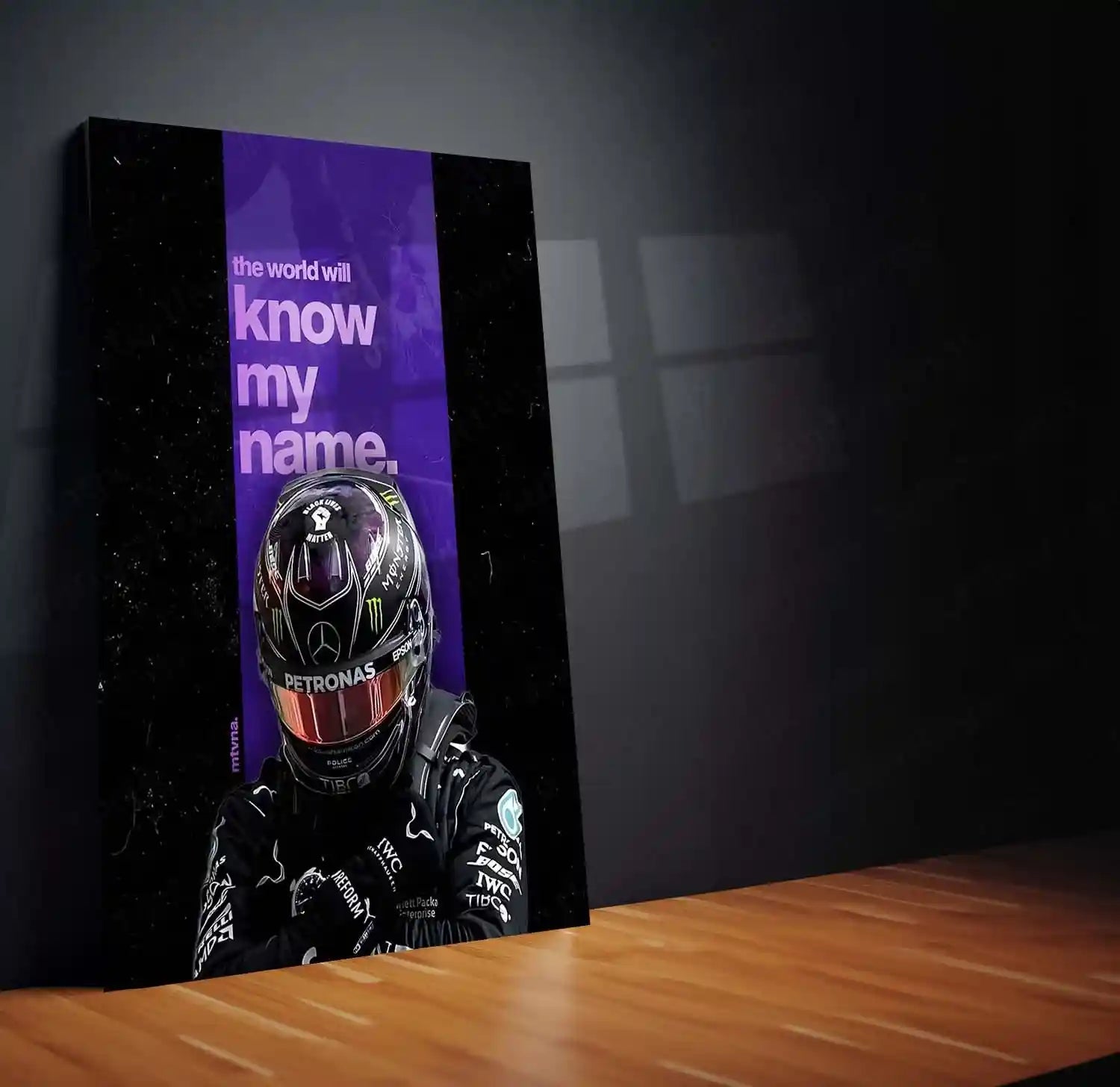 Quote Metal Poster | Lewis Hamilton – The World Will Know My Name Metal Frame Legacy Mindset & Relentless Drive Quote Wall Art | Formula 1 Iconic Motivation Metal Poster - TURTLEWINGS
