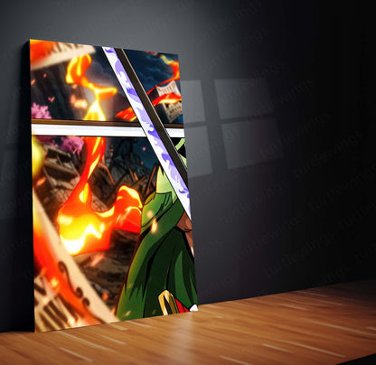 Anime Metal Poster Set of 3 | Roronoa Zoro Three Sword Style One Piece Triptych Wall Art