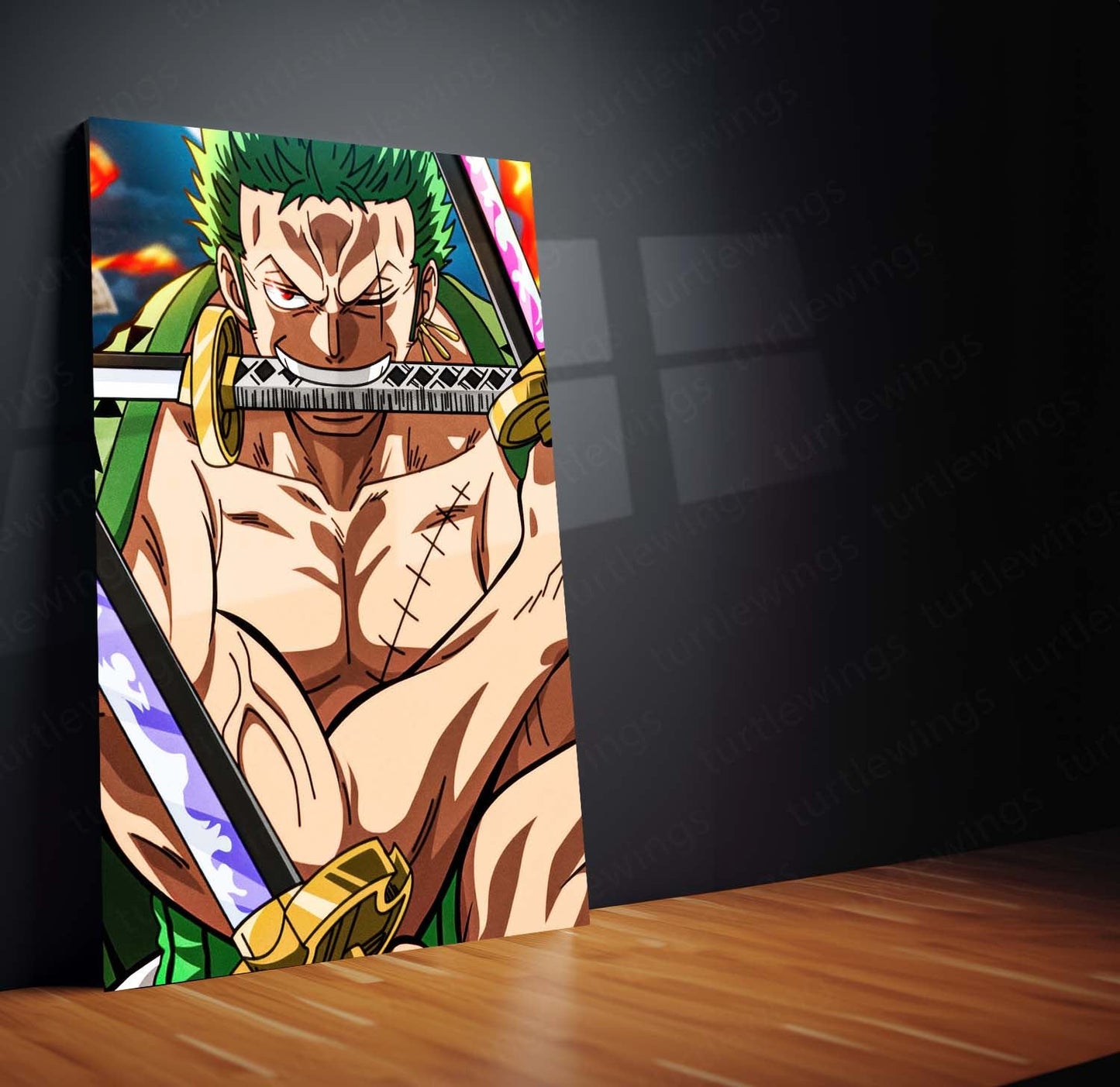 Anime Metal Poster Set of 3 | Roronoa Zoro Three Sword Style One Piece Triptych Wall Art