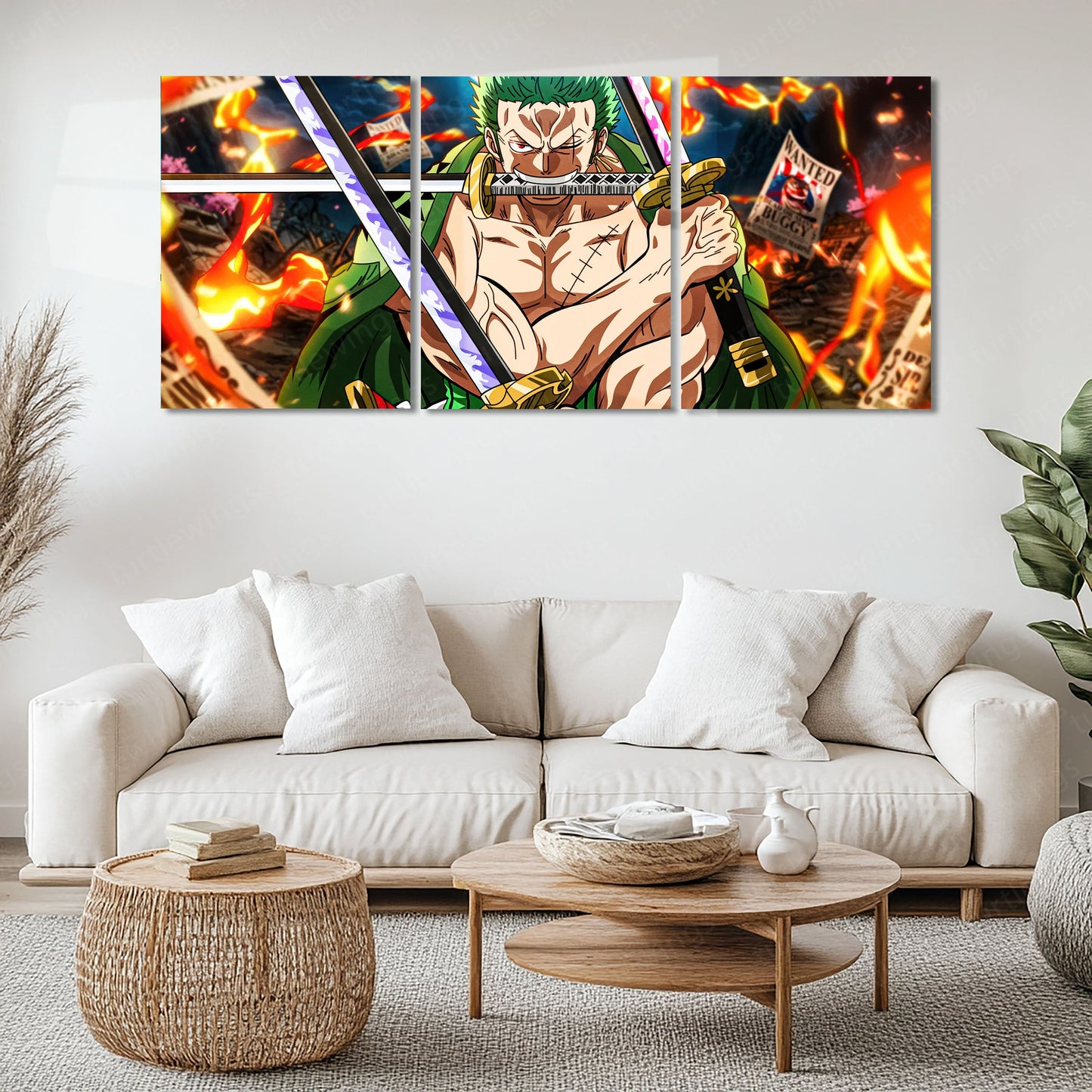Anime Metal Poster Set of 3 | Roronoa Zoro Three Sword Style One Piece Triptych Wall Art