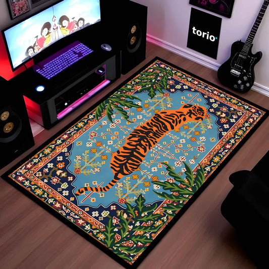 Royal Tiger Art Rubber Floor Mat (3 mm Thick) | Majestic Wildlife Inspired Flat Rug for Living Room, Bedroom, Studio & Aesthetic Home Decor