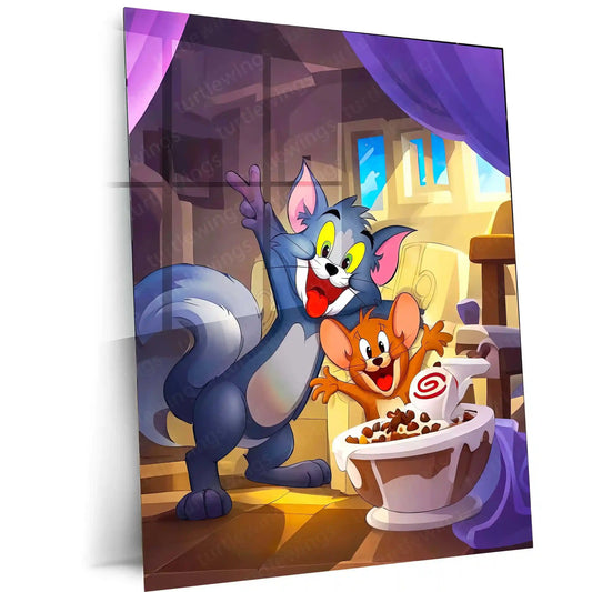 Anime Metal Poster |Tom and Jerry Metal Poster | Classic Cartoon Wall Art | Vintage Animation Decor - TURTLEWINGS