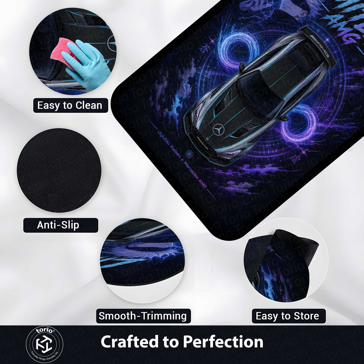 Limitless Area flat Rug | Jujutsu Kaisen x Mercedes AMG Gaming flat Rug | Anti-Slip 3 mm Large Floor Mat for Bedroom, Gaming Room & Anime Car Decor