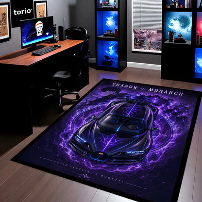 Shadow Monarch Area flat Rug | Solo Leveling x Bugatti Hypercar Gaming flat Rug | Anti-Slip 3 mm Large Floor Mat for Bedroom, Gaming Room & Anime Decor