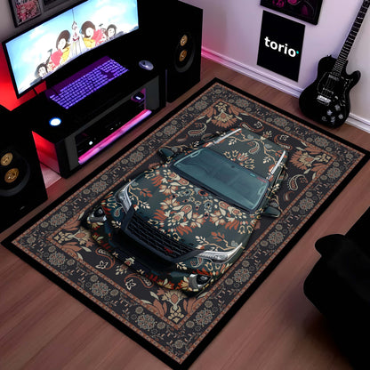 Toyota Fortuner Front View Floor Mat | Persian Floral SUV Luxury Flat Rug | Anti-Slip 3mm Absorbent Premium Car Design Mat for Home & Office