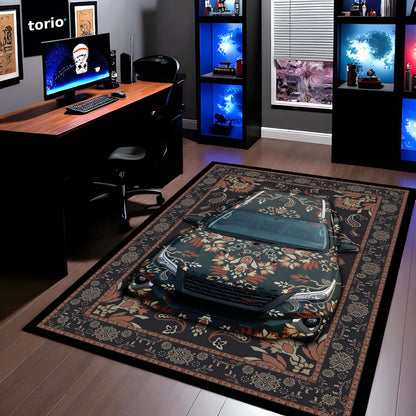 Toyota Fortuner Front View Floor Mat | Persian Floral SUV Luxury Flat Rug | Anti-Slip 3mm Absorbent Premium Car Design Mat for Home & Office