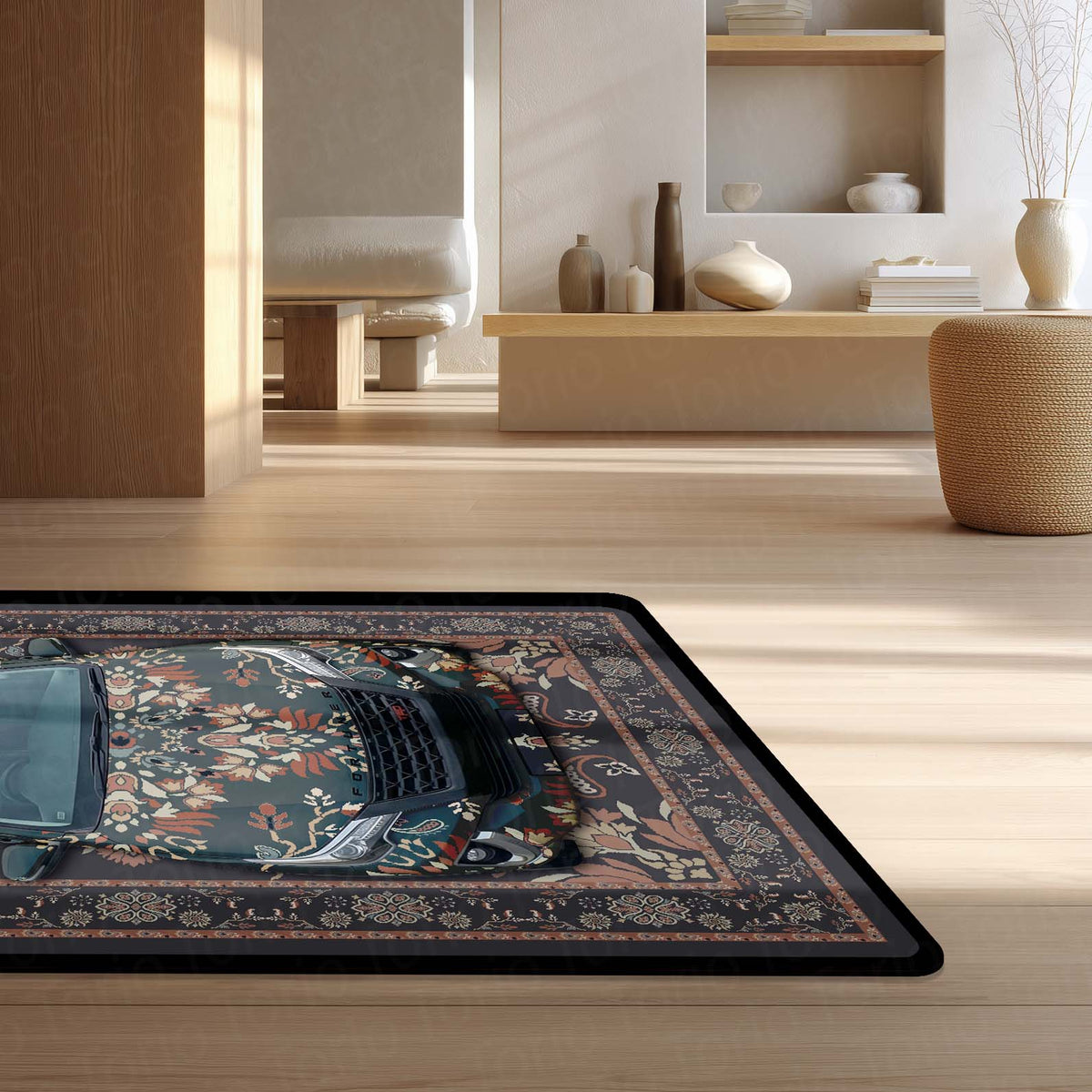 Toyota Fortuner Front View Floor Mat | Persian Floral SUV Luxury Flat Rug | Anti-Slip 3mm Absorbent Premium Car Design Mat for Home & Office