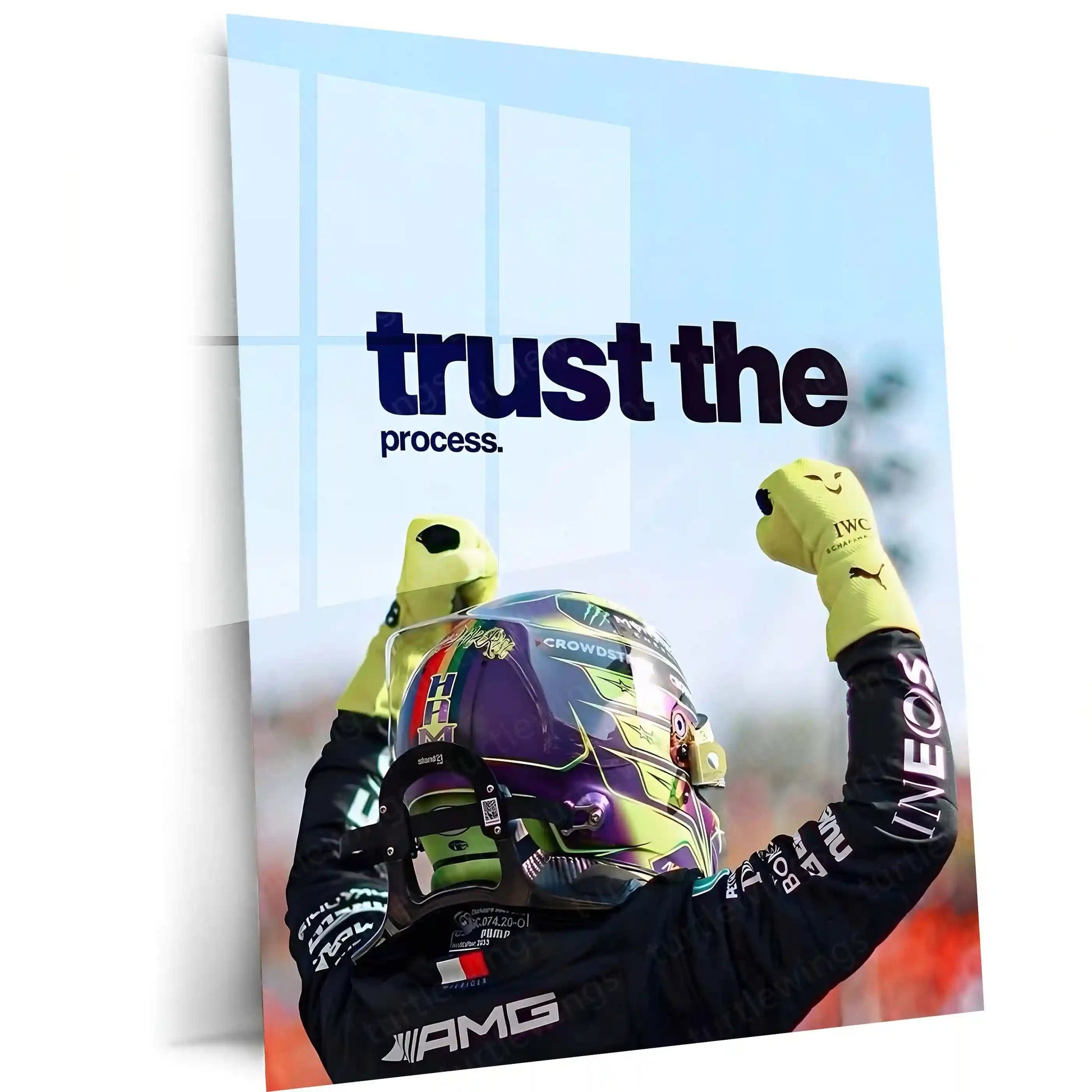 Quote Metal Poster | Lewis Hamilton – Trust the Process Metal Frame Patience, Consistency & Championship Mindset Wall Art | Elite Focus Quote Metal Poster - TURTLEWINGS 