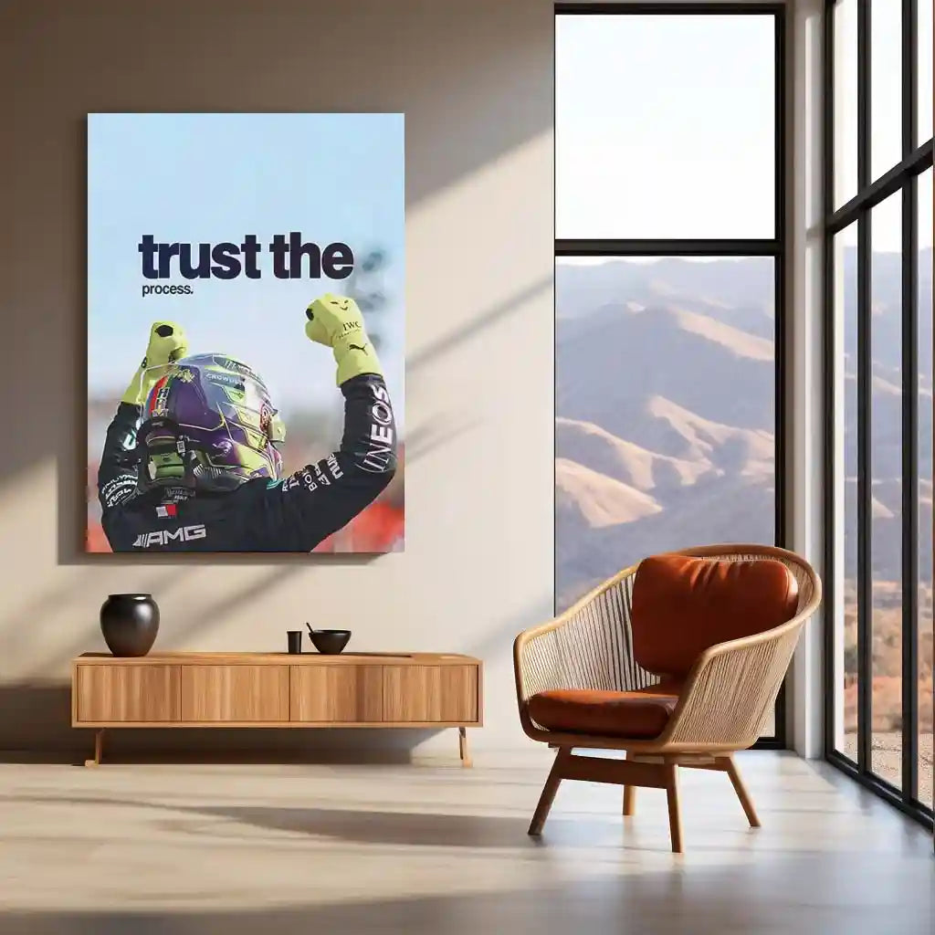 Quote Metal Poster | Lewis Hamilton – Trust the Process Metal Frame Patience, Consistency & Championship Mindset Wall Art | Elite Focus Quote Metal Poster - TURTLEWINGS 