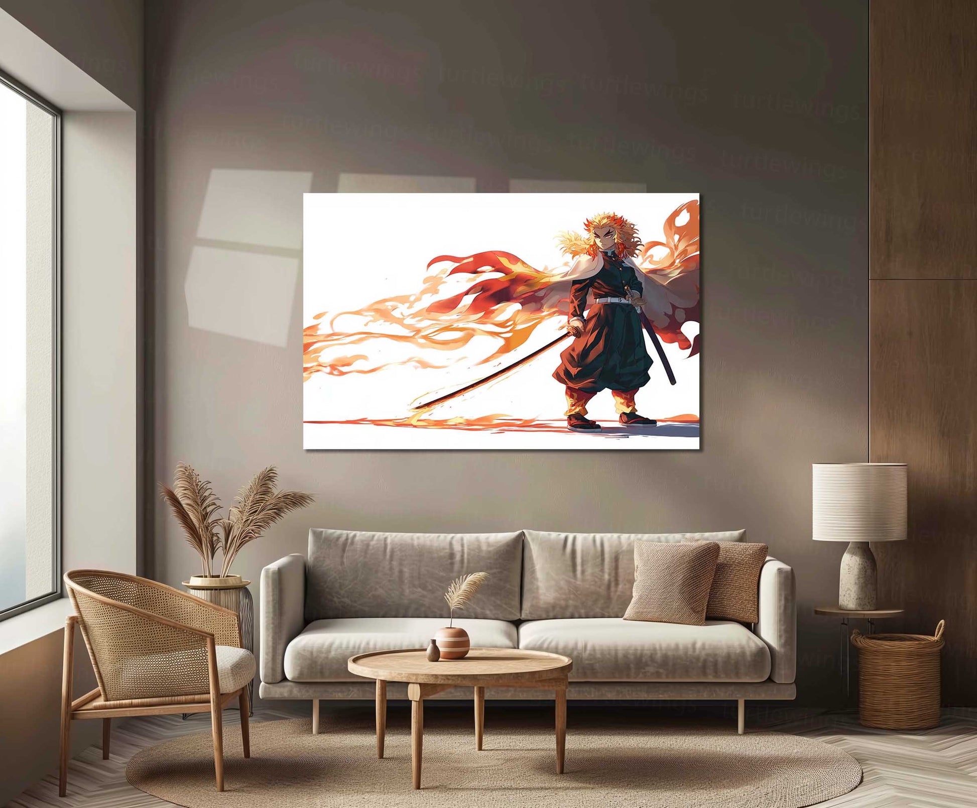 Kyojuro – Full Body Anime Style Metal Frame | Rengoku Flame Hashira Wall Art | Demon Slayer Poster for Otakus - TURTLEWINGS