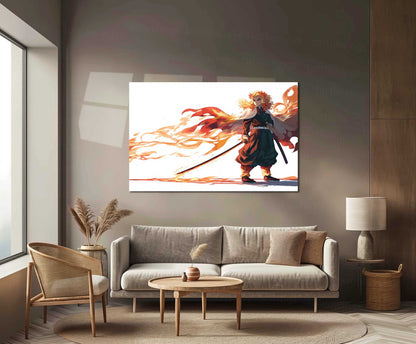 Kyojuro – Full Body Anime Style Metal Frame | Rengoku Flame Hashira Wall Art | Demon Slayer Poster for Otakus - TURTLEWINGS