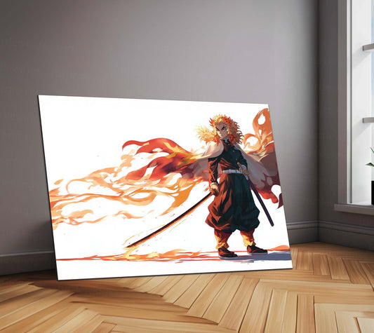 Kyojuro – Full Body Anime Style Metal Frame | Rengoku Flame Hashira Wall Art | Demon Slayer Poster for Otakus - TURTLEWINGS