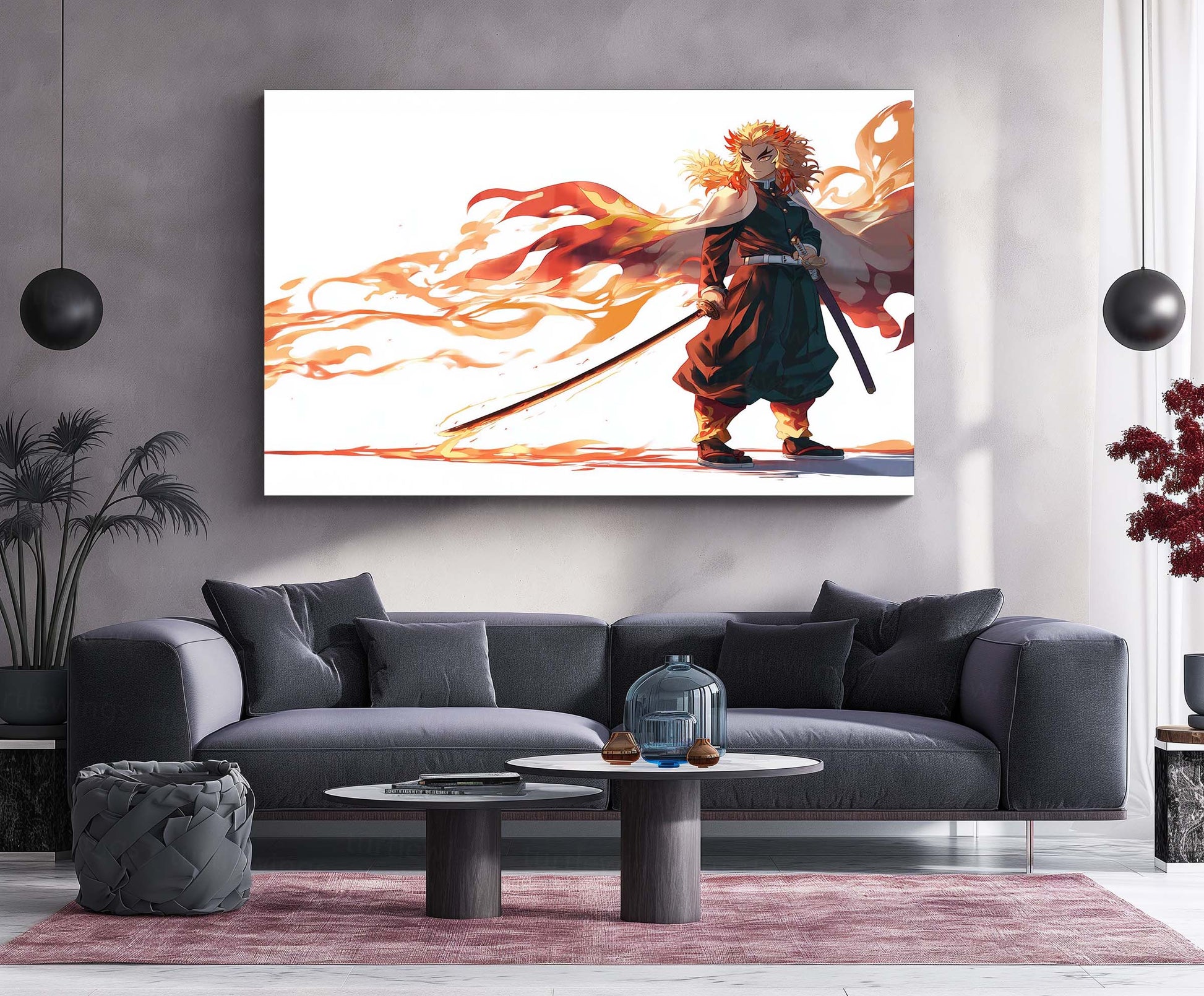 Kyojuro – Full Body Anime Style Metal Frame | Rengoku Flame Hashira Wall Art | Demon Slayer Poster for Otakus - TURTLEWINGS