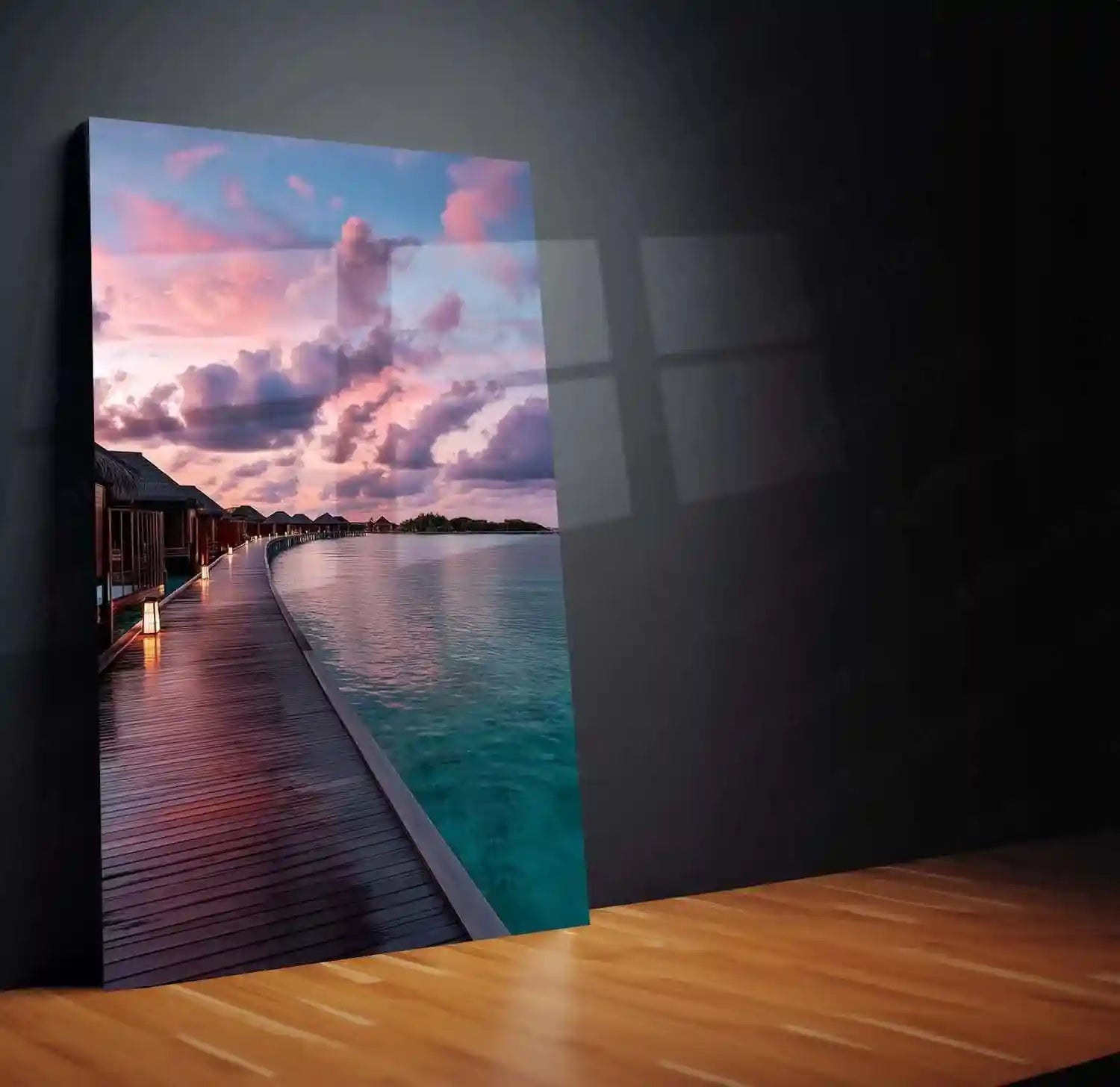 Destination Sea Resort Bungalows Metal Poster | Tropical Getaway Wall Art | Dream Vacation Decor - TURTLEWINGS