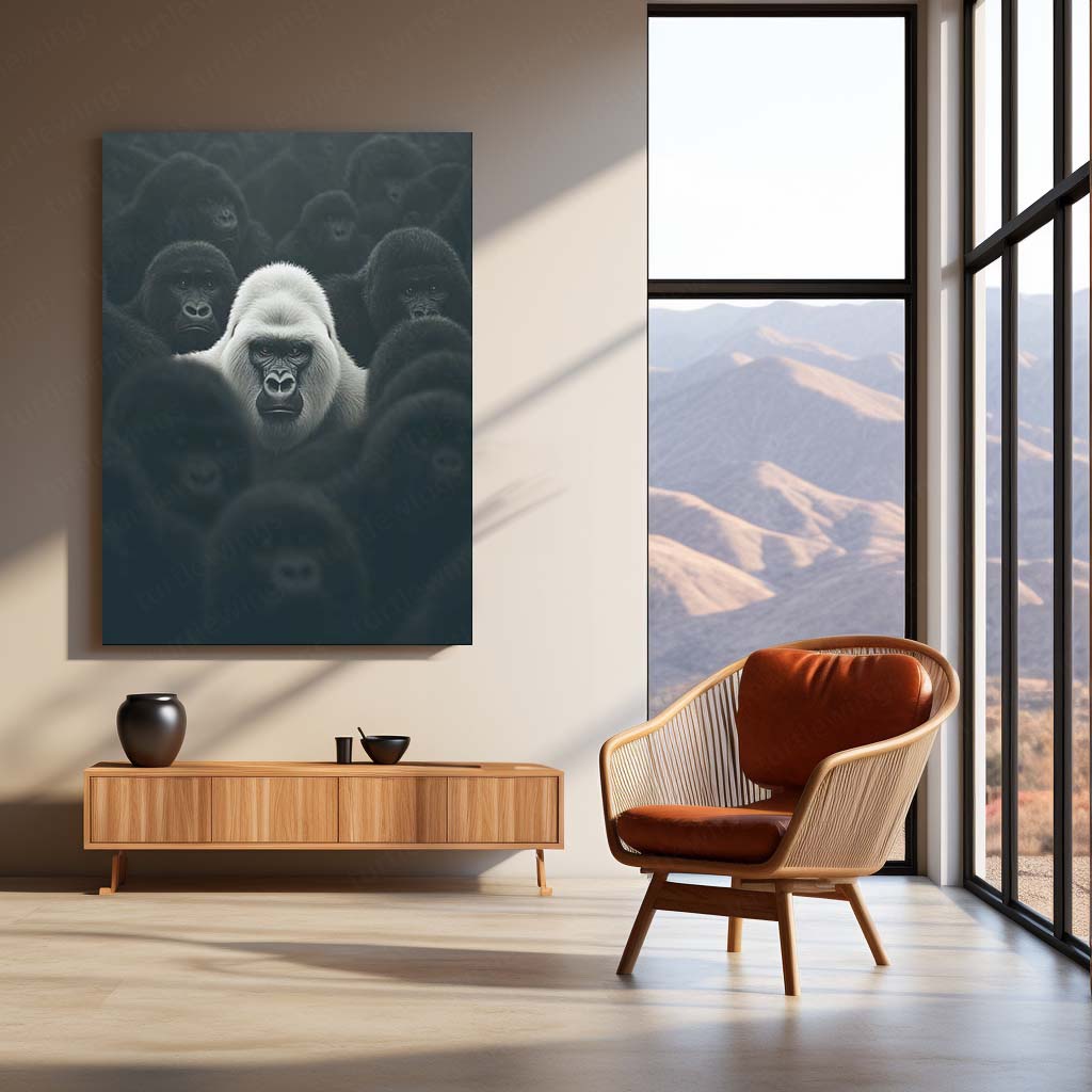White Gorilla Metal Frame – Standing Alone Poster Art - TURTLEWINGS