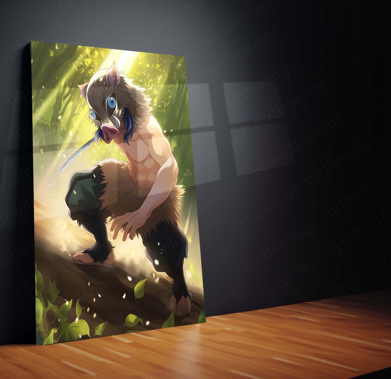 Inosuke Hashibira Metal Frame – Demon Slayer Poster | Boar Mask Slayer Wall Art | Wild Anime Decor for Kimetsu no Yaiba Fans - TURTLEWINGS