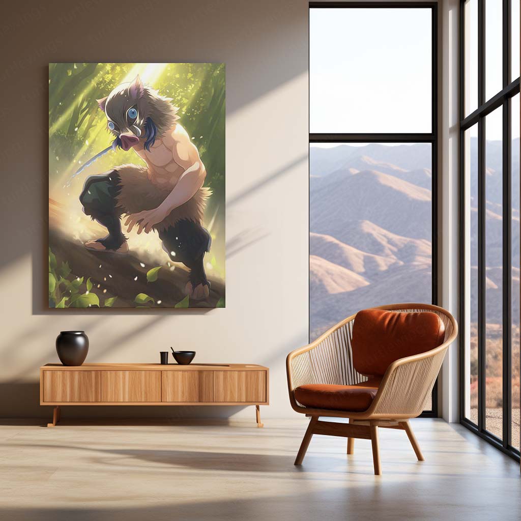 Inosuke Hashibira Metal Frame – Demon Slayer Poster | Boar Mask Slayer Wall Art | Wild Anime Decor for Kimetsu no Yaiba Fans - TURTLEWINGS