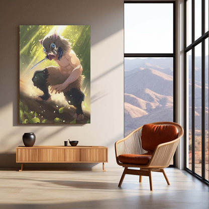 Inosuke Hashibira Metal Frame – Demon Slayer Poster | Boar Mask Slayer Wall Art | Wild Anime Decor for Kimetsu no Yaiba Fans - TURTLEWINGS