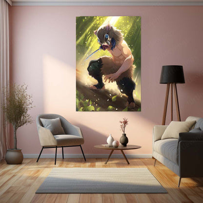 Inosuke Hashibira Metal Frame – Demon Slayer Poster | Boar Mask Slayer Wall Art | Wild Anime Decor for Kimetsu no Yaiba Fans - TURTLEWINGS