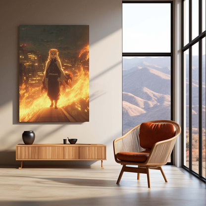 Rengoku Kyojuro Metal Frame – Demon Slayer Poster | Flame Hashira Standing on Mugen Train | Heroic Anime Wall Art for Kimetsu no Yaiba Fans - TURTLEWINGS