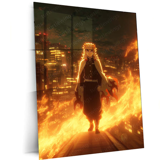 Rengoku Kyojuro Metal Frame – Demon Slayer Poster | Flame Hashira Standing on Mugen Train | Heroic Anime Wall Art for Kimetsu no Yaiba Fans - TURTLEWINGS
