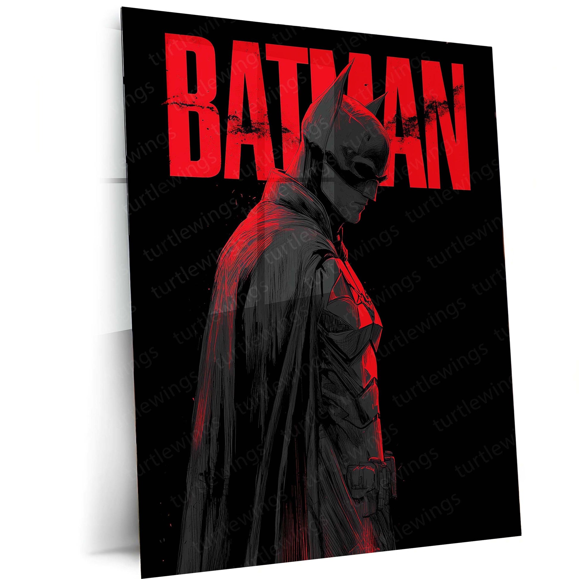 Batman Metal Frame – Futuristic Tattoo-Inspired Design | Bob Layzell Style Hero Art | Dark Aesthetic Wall Decor - TURTLEWINGS