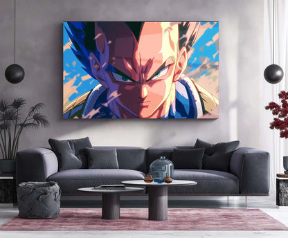 Anime Metal Poster | Vegeta Blue Eyes Metal Poster | Super Saiyan Blue Wall Art | Dragon Ball Anime Warrior Decor - TURTLEWINGS