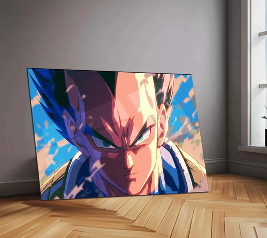 Anime Metal Poster | Vegeta Blue Eyes Metal Poster | Super Saiyan Blue Wall Art | Dragon Ball Anime Warrior Decor - TURTLEWINGS