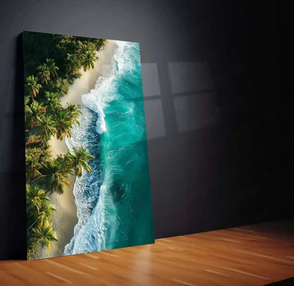 Nature with Beach Metal Poster | Tranquil Coastal Wall Art | Ocean & Palm Tree Decor - TURTLEWINGS