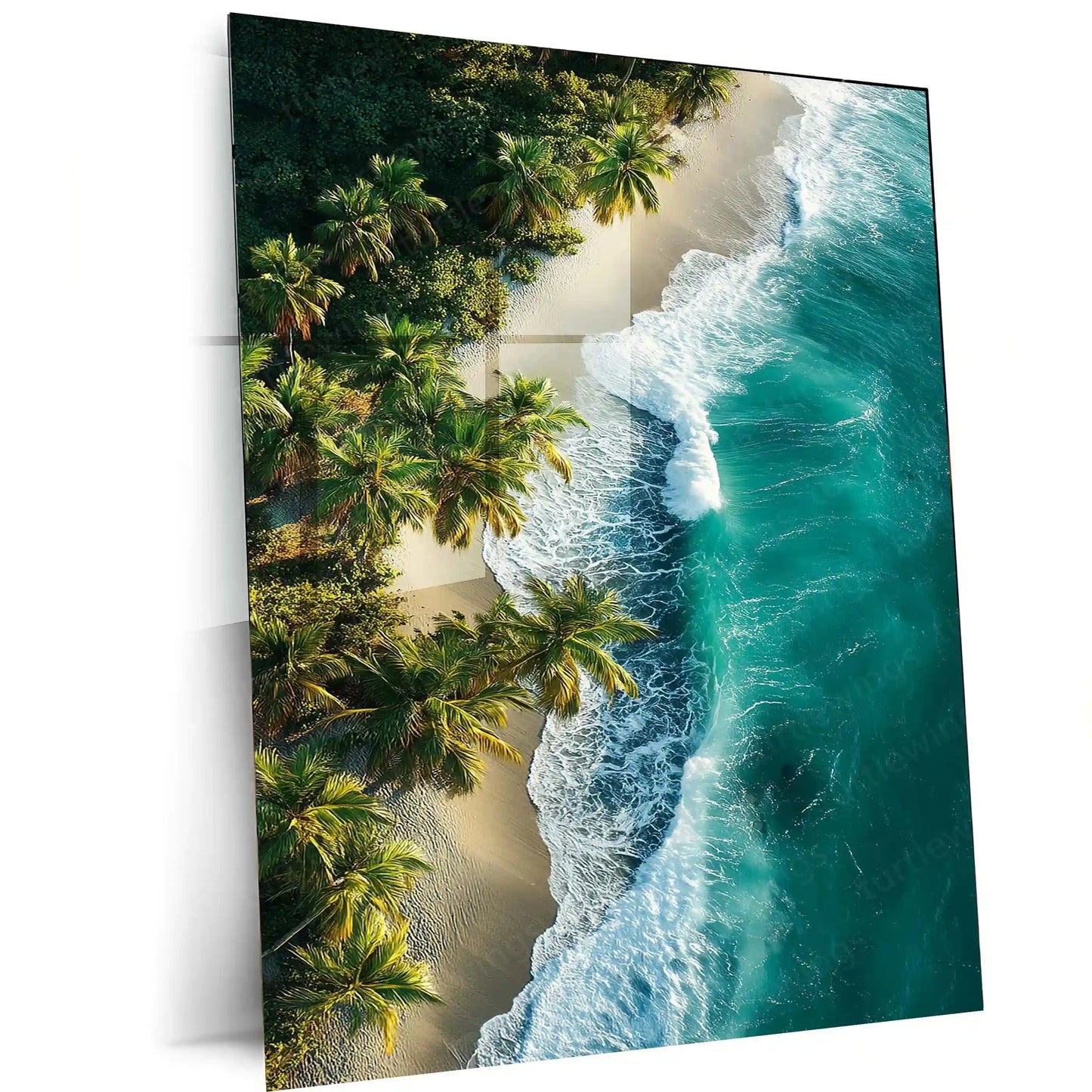 Nature with Beach Metal Poster | Tranquil Coastal Wall Art | Ocean & Palm Tree Decor - TURTLEWINGS