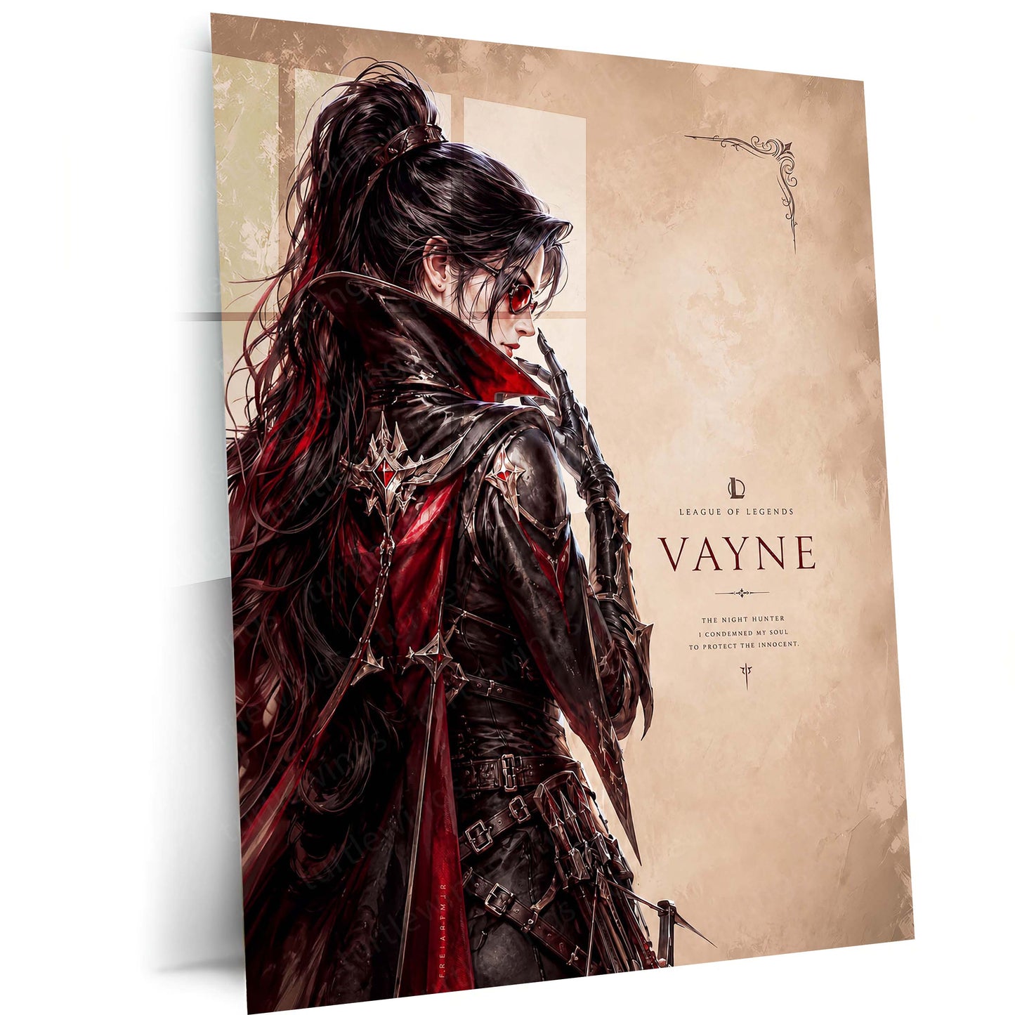 Game Metal Poster | Vayne – The Night Hunter Metal Poster League Inspired Wall Art | Dark Hunter Gaming Metal Frame