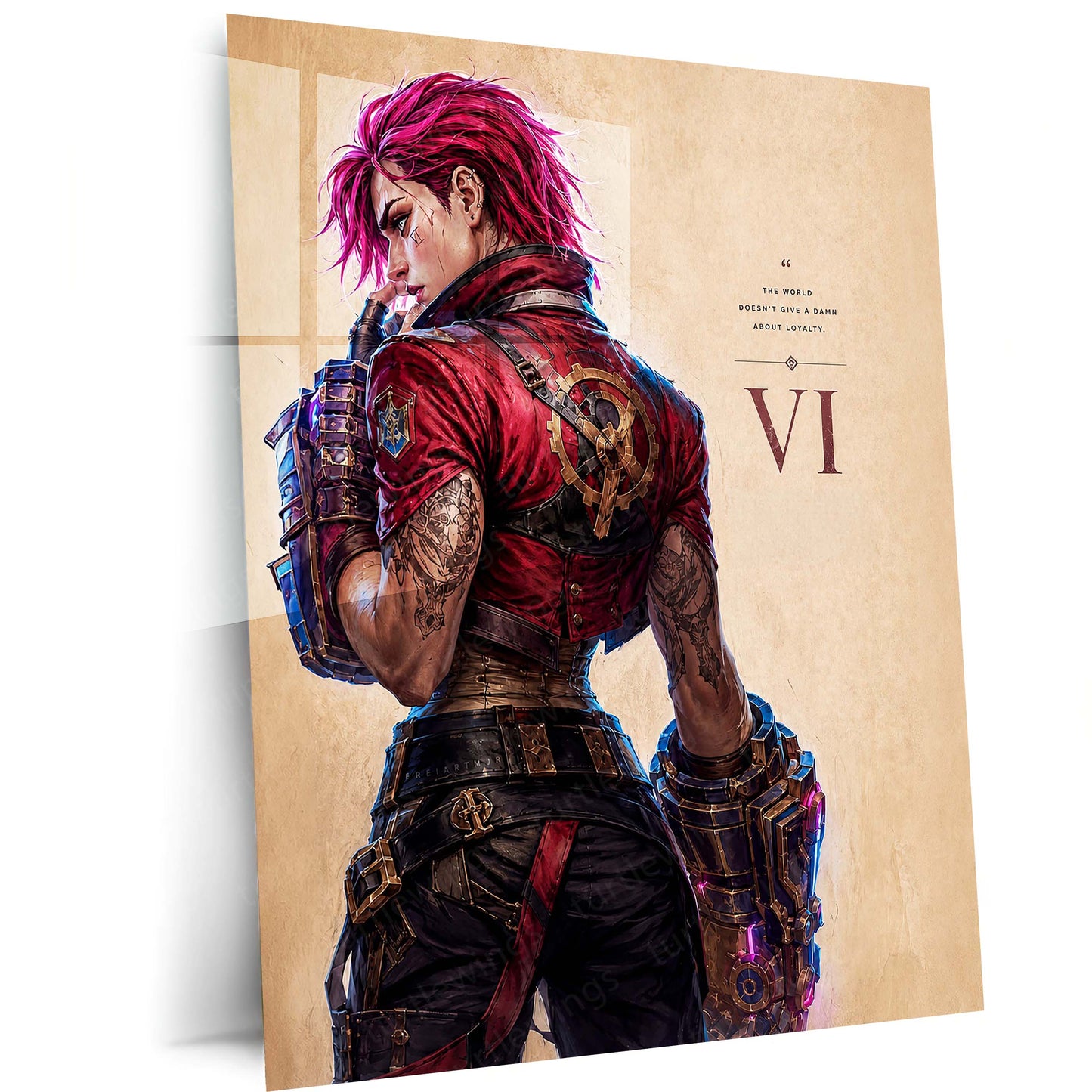Game Metal Poster | Vi – Loyalty Means Nothing Metal Poster League Inspired Wall Art | Rebel Fighter Gaming Metal Frame