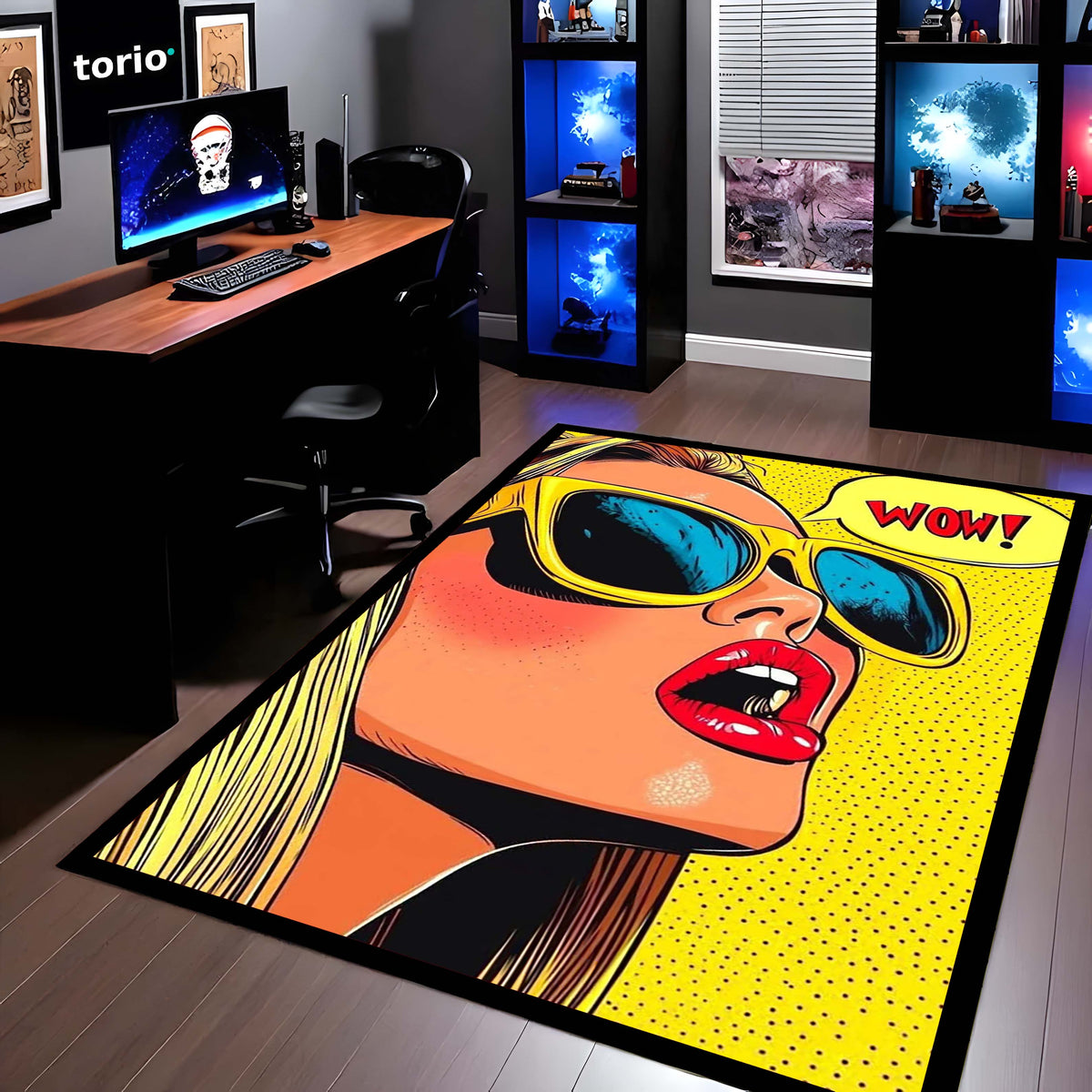 WOW! Pop Art Woman Area Flat Rug | Retro Comic Book Style Area Flat Rug | Premium Pop Art Living Room & Gaming Room Floor Decor