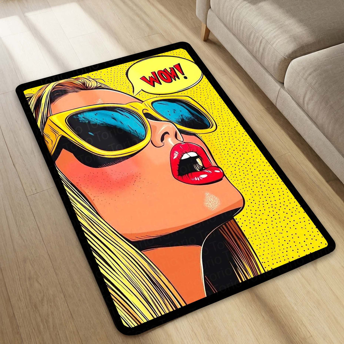 WOW! Pop Art Woman Area Flat Rug | Retro Comic Book Style Area Flat Rug | Premium Pop Art Living Room & Gaming Room Floor Decor