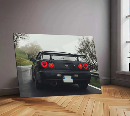 LED | 🏁 Nissan Skyline GT-R R34 Neon LED Metal Poster | JDM Legend Wall Art | Street Racer Glow Decor 01 - TURTLEWINGS