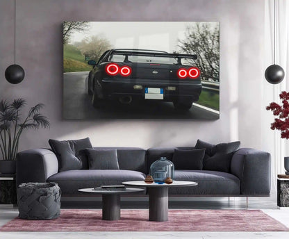 LED | 🏁 Nissan Skyline GT-R R34 Neon LED Metal Poster | JDM Legend Wall Art | Street Racer Glow Decor 01 - TURTLEWINGS