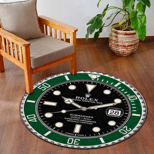 Rolex Submariner "Hulk" Green Dial Round Flat Rug | Luxury Green Dive Watch Dial Flat Rug | Premium Collector Round Floor Decor