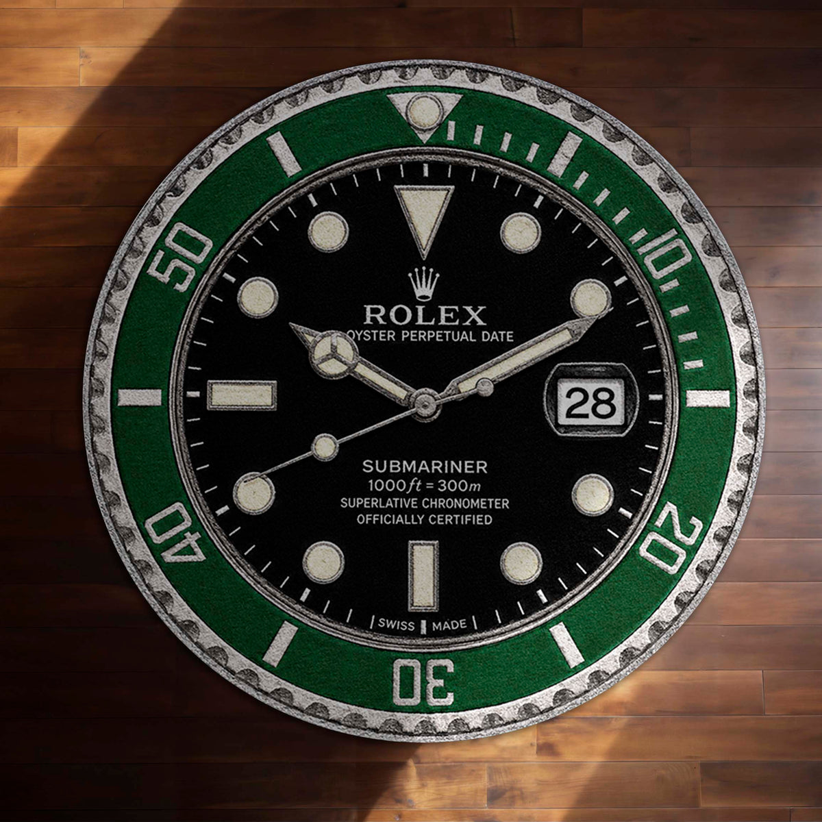 Rolex Submariner "Hulk" Green Dial Round Flat Rug | Luxury Green Dive Watch Dial Flat Rug | Premium Collector Round Floor Decor
