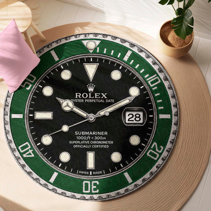 Rolex Submariner "Hulk" Green Dial Round Flat Rug | Luxury Green Dive Watch Dial Flat Rug | Premium Collector Round Floor Decor