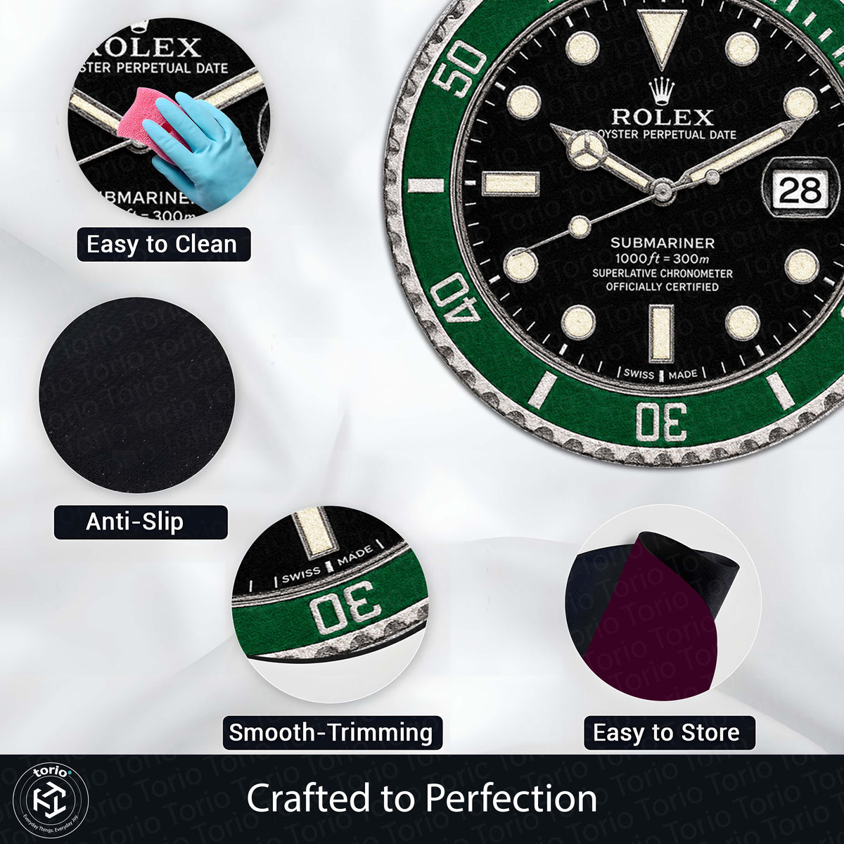 Rolex Submariner "Hulk" Green Dial Round Flat Rug | Luxury Green Dive Watch Dial Flat Rug | Premium Collector Round Floor Decor