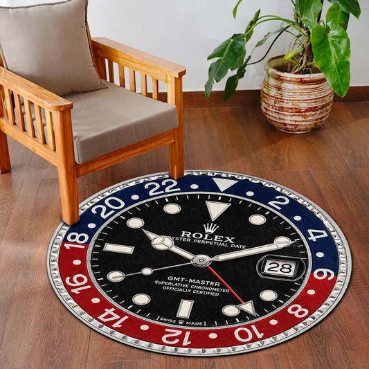 Rolex GMT-Master "Pepsi" Dial Round Flat Rug | Luxury GMT Watch Dial Flat Rug | Premium Travel Watch Round Floor Decor