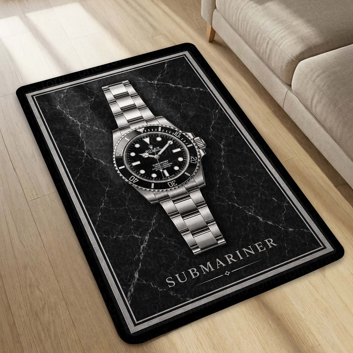 Submariner Luxury Flat Rug | Premium Dive Watch Inspired Flat Rug | Minimalist Watch Collector Home Decor