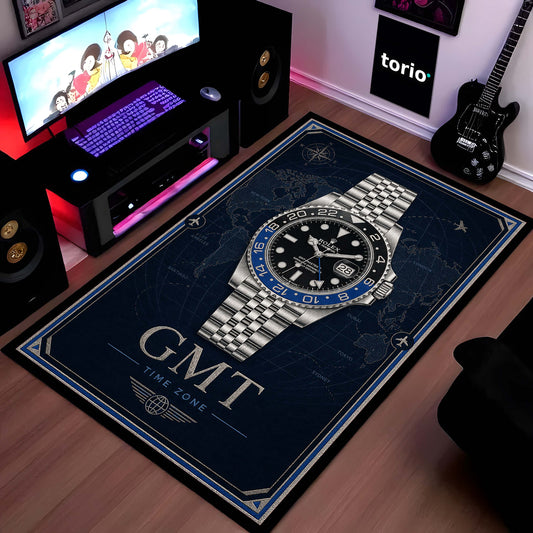 GMT Master Luxury Flat Rug | Premium GMT Watch Flat Rug | Luxury Travel Watch Area Flat Rug | Time Zone Home Decor