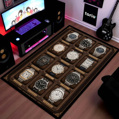 Collector Select Luxury Flat Rug | Premium Luxury Watch Collection Flat Rug | Horology Collector Home Decor
