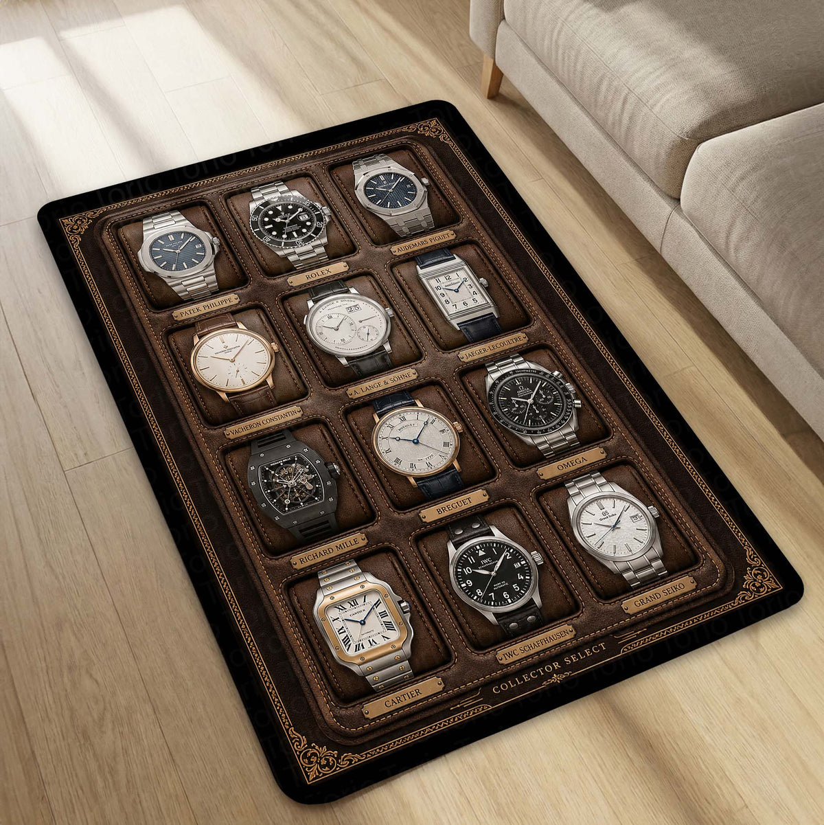 Collector Select Luxury Flat Rug | Premium Luxury Watch Collection Flat Rug | Horology Collector Home Decor