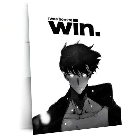 Anime Metal Poster | Sung Jin-Woo – Born To Win Metal Poster Solo Leveling Inspired Wall Art | Victory Mindset Anime Metal Frame