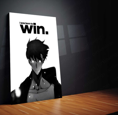 Anime Metal Poster | Sung Jin-Woo – Born To Win Metal Poster Solo Leveling Inspired Wall Art | Victory Mindset Anime Metal Frame
