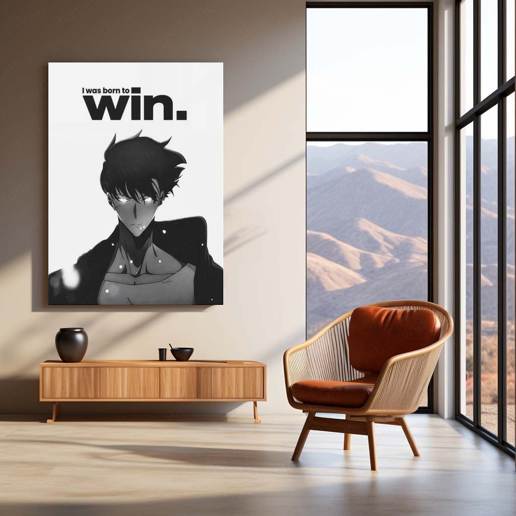 Anime Metal Poster | Sung Jin-Woo – Born To Win Metal Poster Solo Leveling Inspired Wall Art | Victory Mindset Anime Metal Frame