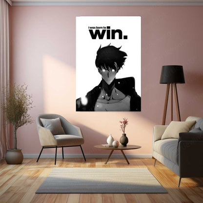 Anime Metal Poster | Sung Jin-Woo – Born To Win Metal Poster Solo Leveling Inspired Wall Art | Victory Mindset Anime Metal Frame